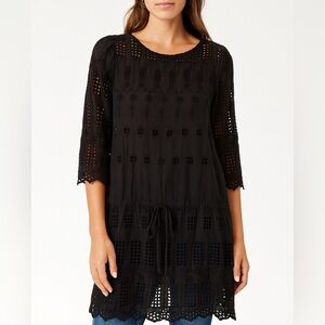 4 Love and Liberty Johnny Was Black Lace Tunic Dress Size Small SHEER